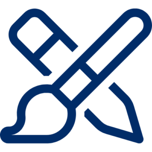 Ein Bleistift und ein Malpinsel bilden ein Kreuz