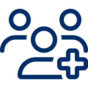 Es sind 3 Personen zu sehen mit einem Kreuz in der Ecke